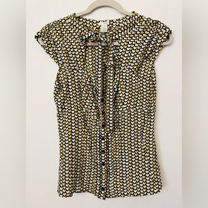 Anthropologie Odille Heart Black and Yellow Short-sleeve Blouse with Tie size 8